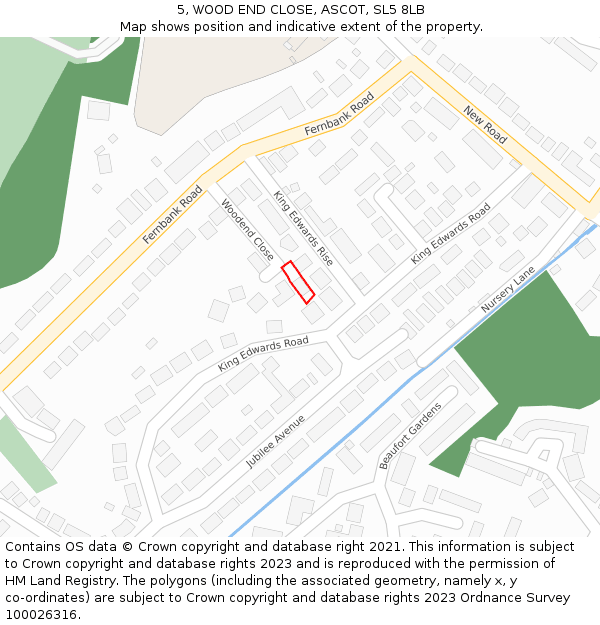 5, WOOD END CLOSE, ASCOT, SL5 8LB: Location map and indicative extent of plot