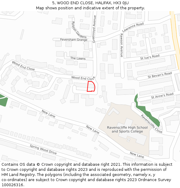 5, WOOD END CLOSE, HALIFAX, HX3 0JU: Location map and indicative extent of plot