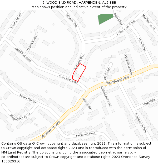 5, WOOD END ROAD, HARPENDEN, AL5 3EB: Location map and indicative extent of plot