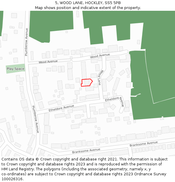 5, WOOD LANE, HOCKLEY, SS5 5PB: Location map and indicative extent of plot