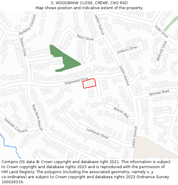 5, WOODBANK CLOSE, CREWE, CW2 6SD: Location map and indicative extent of plot