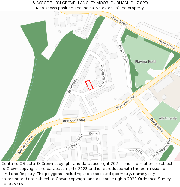 5, WOODBURN GROVE, LANGLEY MOOR, DURHAM, DH7 8PD: Location map and indicative extent of plot