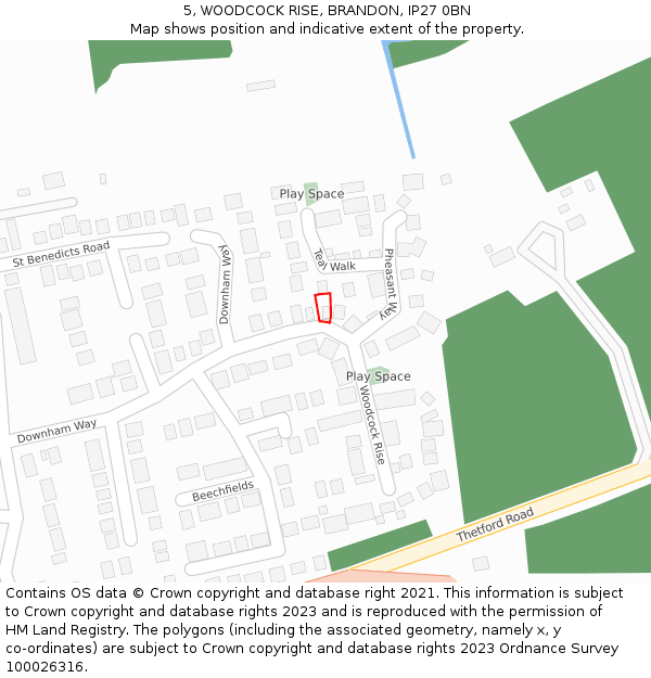 5, WOODCOCK RISE, BRANDON, IP27 0BN: Location map and indicative extent of plot