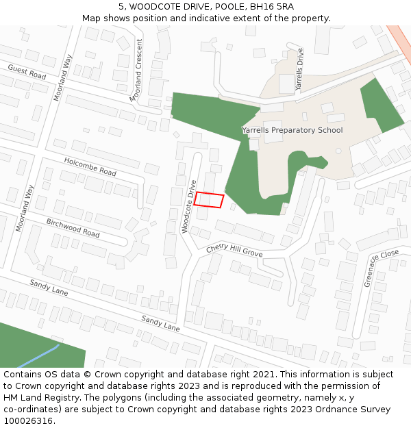 5, WOODCOTE DRIVE, POOLE, BH16 5RA: Location map and indicative extent of plot