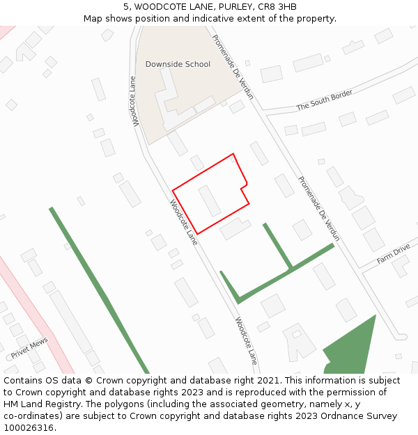5, WOODCOTE LANE, PURLEY, CR8 3HB: Location map and indicative extent of plot