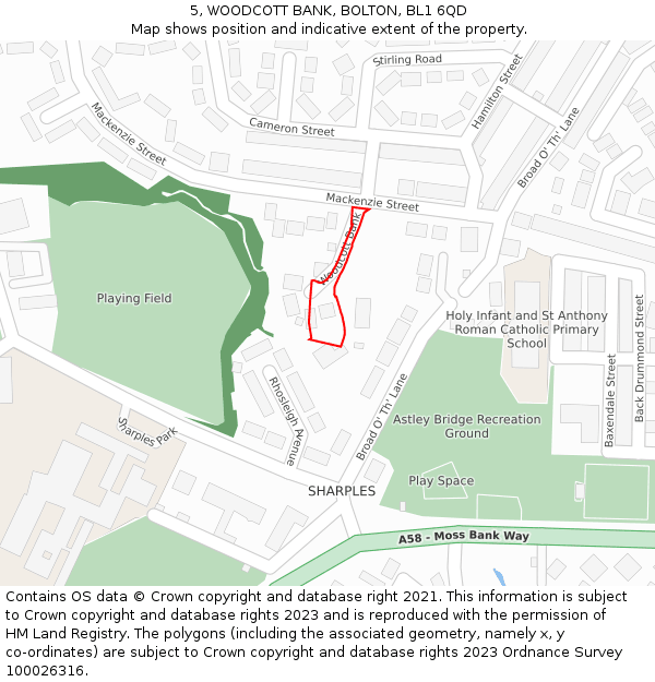 5, WOODCOTT BANK, BOLTON, BL1 6QD: Location map and indicative extent of plot