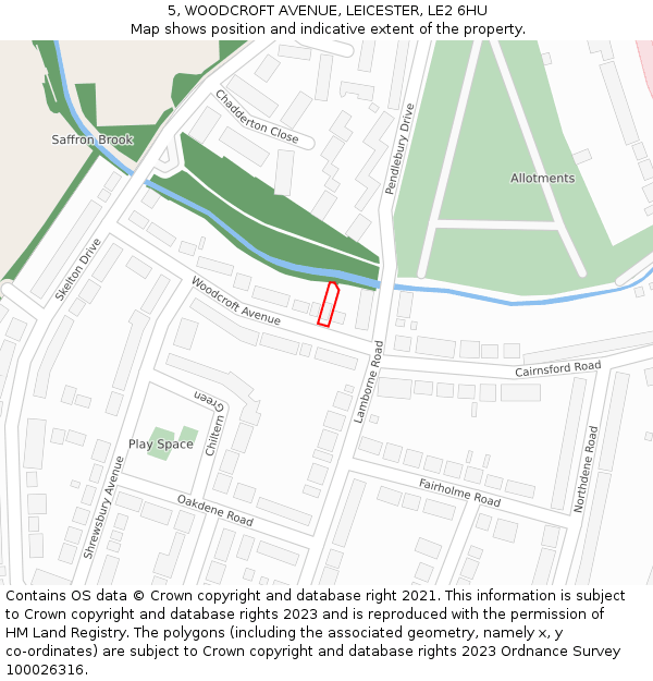 5, WOODCROFT AVENUE, LEICESTER, LE2 6HU: Location map and indicative extent of plot