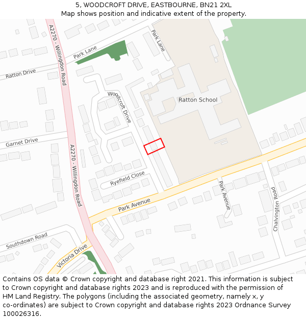 5, WOODCROFT DRIVE, EASTBOURNE, BN21 2XL: Location map and indicative extent of plot