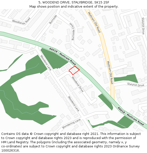 5, WOODEND DRIVE, STALYBRIDGE, SK15 2SF: Location map and indicative extent of plot