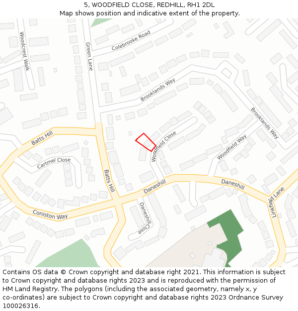 5, WOODFIELD CLOSE, REDHILL, RH1 2DL: Location map and indicative extent of plot