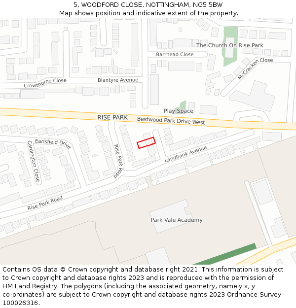 5, WOODFORD CLOSE, NOTTINGHAM, NG5 5BW: Location map and indicative extent of plot