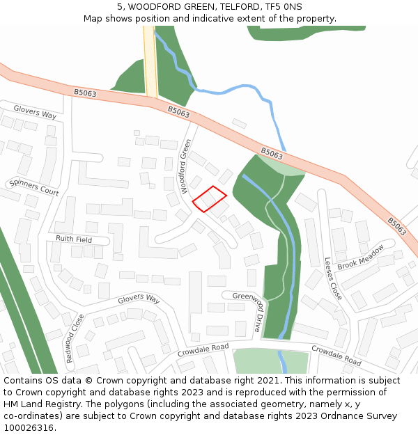 5, WOODFORD GREEN, TELFORD, TF5 0NS: Location map and indicative extent of plot