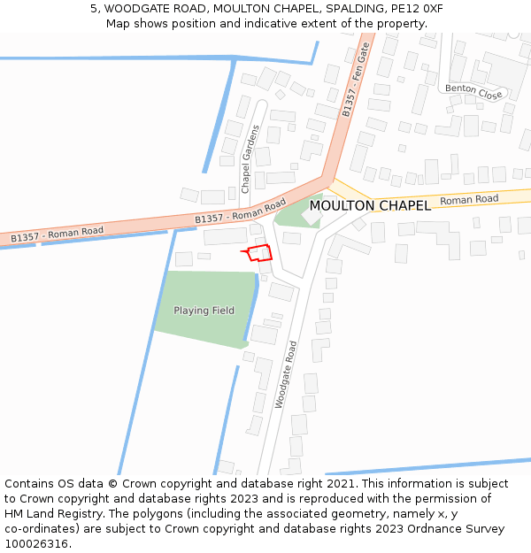 5, WOODGATE ROAD, MOULTON CHAPEL, SPALDING, PE12 0XF: Location map and indicative extent of plot