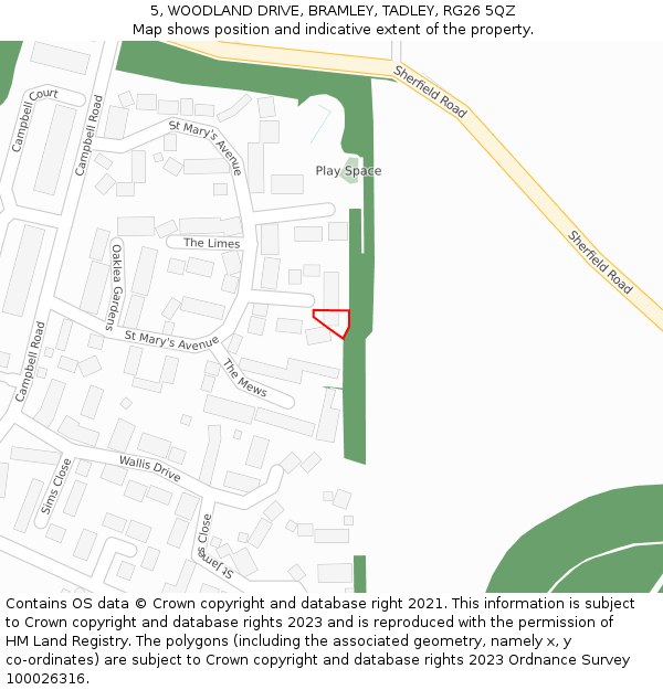 5, WOODLAND DRIVE, BRAMLEY, TADLEY, RG26 5QZ: Location map and indicative extent of plot