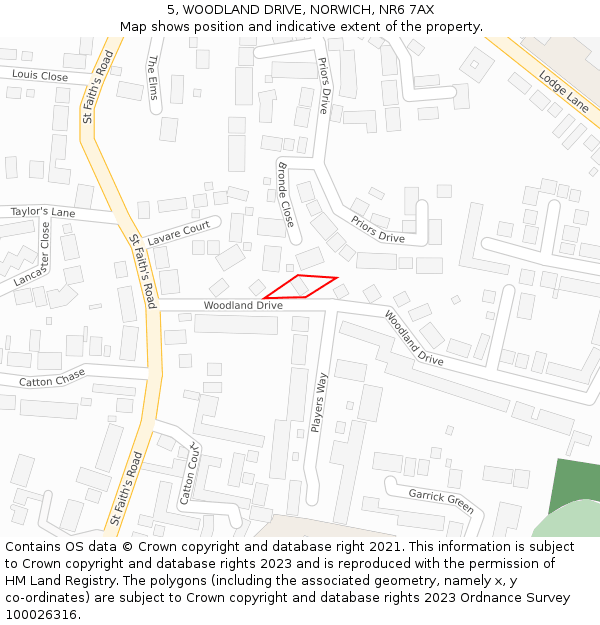 5, WOODLAND DRIVE, NORWICH, NR6 7AX: Location map and indicative extent of plot