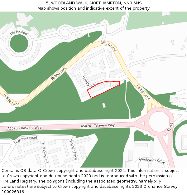 5, WOODLAND WALK, NORTHAMPTON, NN3 5NS: Location map and indicative extent of plot