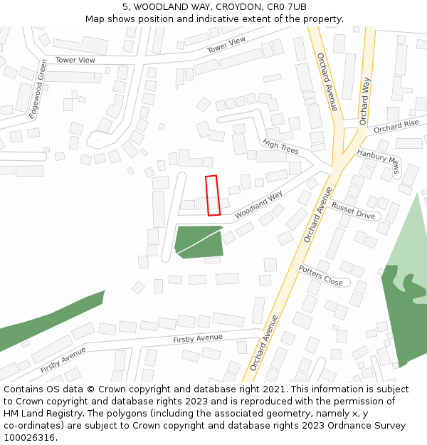 5, WOODLAND WAY, CROYDON, CR0 7UB: Location map and indicative extent of plot