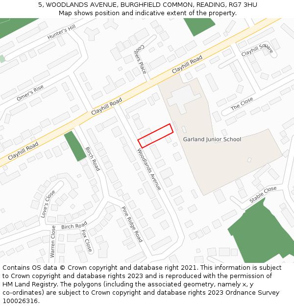 5, WOODLANDS AVENUE, BURGHFIELD COMMON, READING, RG7 3HU: Location map and indicative extent of plot