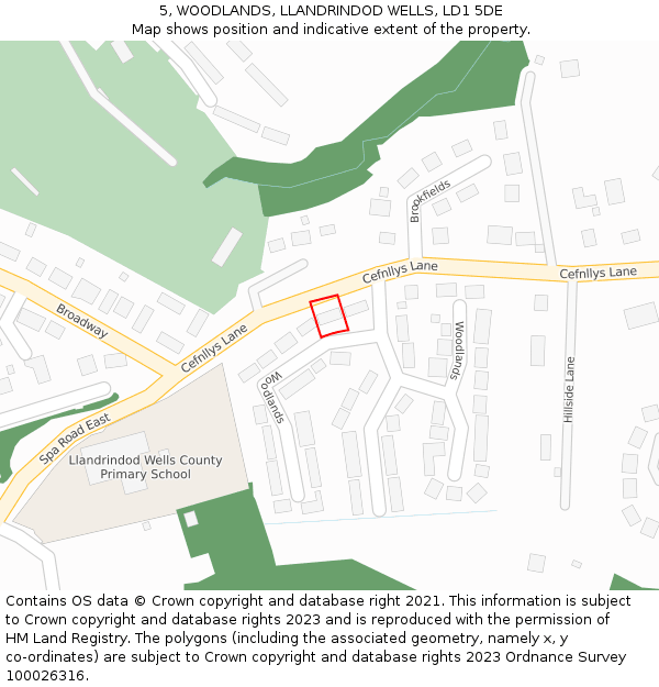 5, WOODLANDS, LLANDRINDOD WELLS, LD1 5DE: Location map and indicative extent of plot