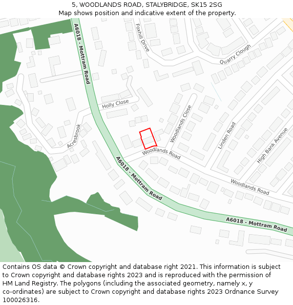 5, WOODLANDS ROAD, STALYBRIDGE, SK15 2SG: Location map and indicative extent of plot