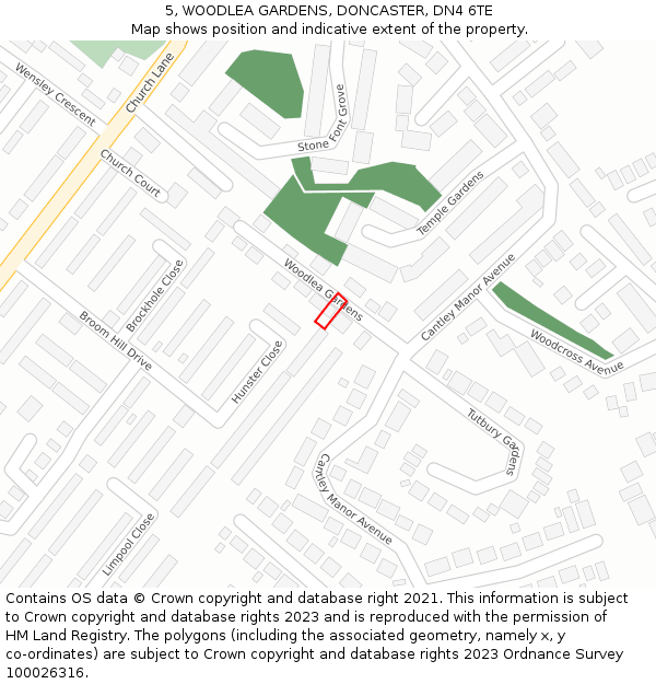 5, WOODLEA GARDENS, DONCASTER, DN4 6TE: Location map and indicative extent of plot