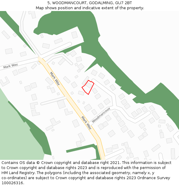 5, WOODMANCOURT, GODALMING, GU7 2BT: Location map and indicative extent of plot