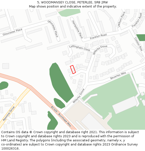 5, WOODMANSEY CLOSE, PETERLEE, SR8 2RW: Location map and indicative extent of plot