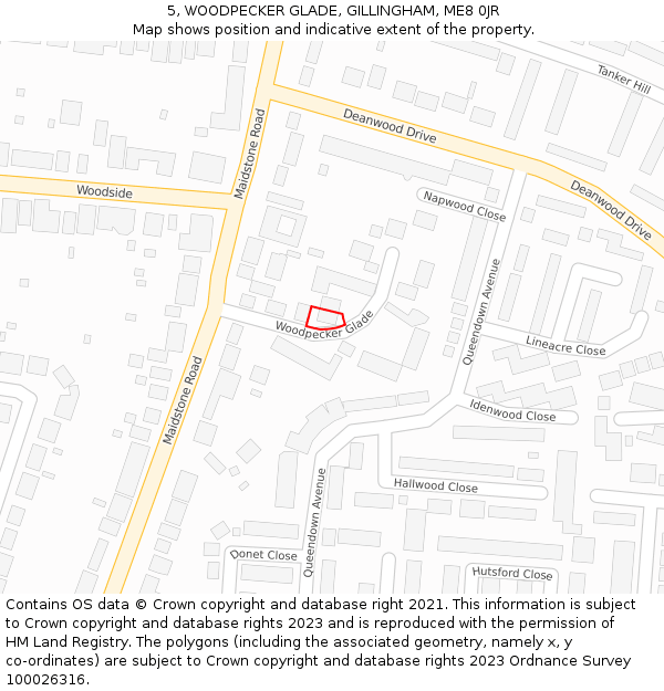 5, WOODPECKER GLADE, GILLINGHAM, ME8 0JR: Location map and indicative extent of plot