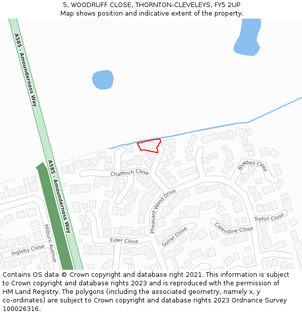 5, WOODRUFF CLOSE, THORNTON-CLEVELEYS, FY5 2UP: Location map and indicative extent of plot