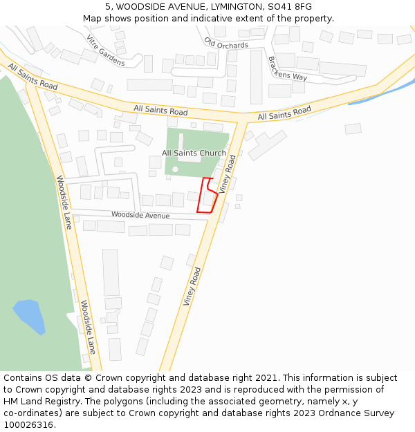 5, WOODSIDE AVENUE, LYMINGTON, SO41 8FG: Location map and indicative extent of plot