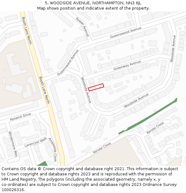 5, WOODSIDE AVENUE, NORTHAMPTON, NN3 6JL: Location map and indicative extent of plot