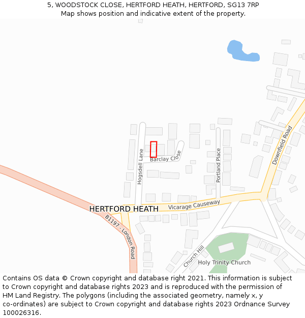 5, WOODSTOCK CLOSE, HERTFORD HEATH, HERTFORD, SG13 7RP: Location map and indicative extent of plot