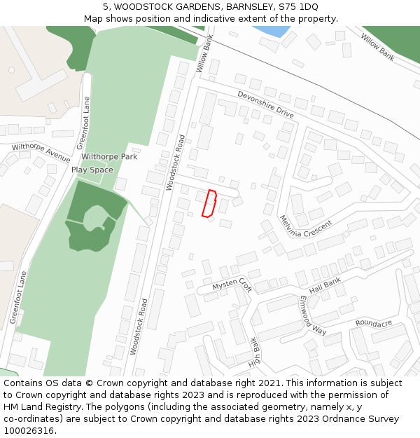 5, WOODSTOCK GARDENS, BARNSLEY, S75 1DQ: Location map and indicative extent of plot