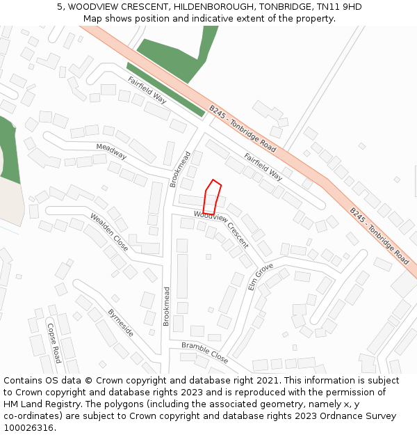 5, WOODVIEW CRESCENT, HILDENBOROUGH, TONBRIDGE, TN11 9HD: Location map and indicative extent of plot