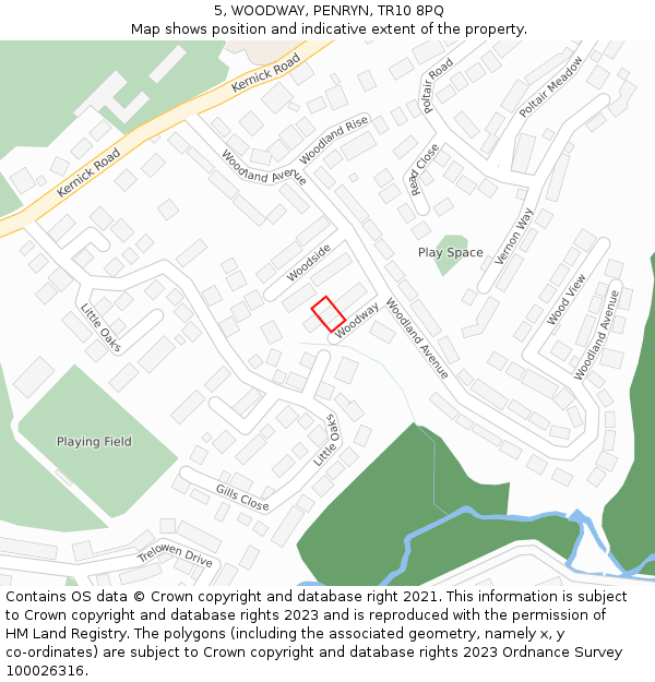 5, WOODWAY, PENRYN, TR10 8PQ: Location map and indicative extent of plot