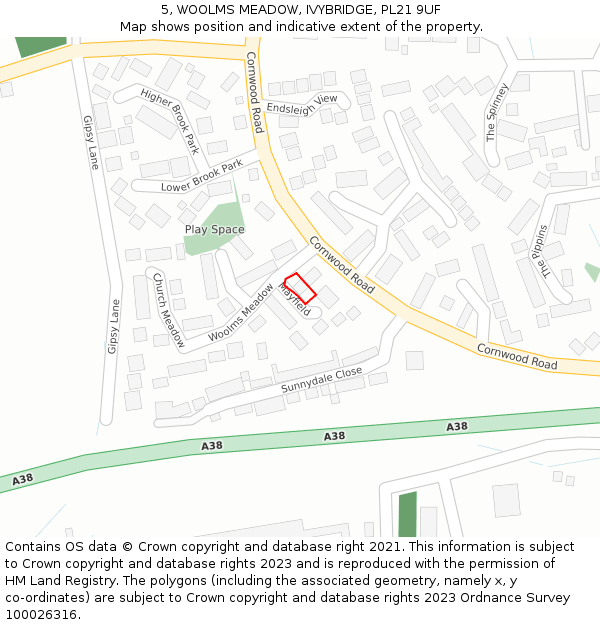 5, WOOLMS MEADOW, IVYBRIDGE, PL21 9UF: Location map and indicative extent of plot