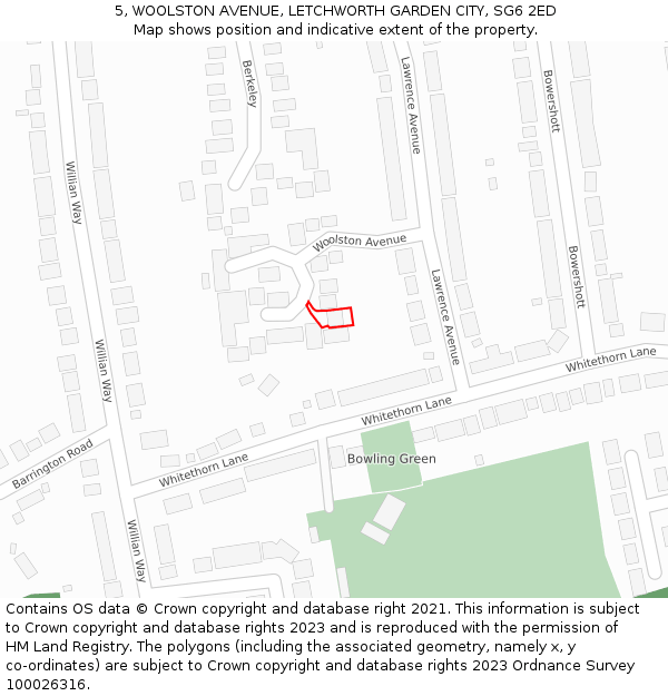 5, WOOLSTON AVENUE, LETCHWORTH GARDEN CITY, SG6 2ED: Location map and indicative extent of plot