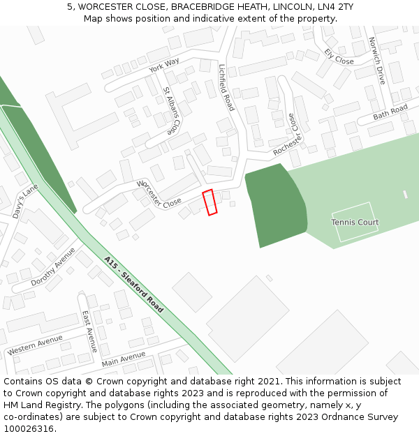 5, WORCESTER CLOSE, BRACEBRIDGE HEATH, LINCOLN, LN4 2TY: Location map and indicative extent of plot