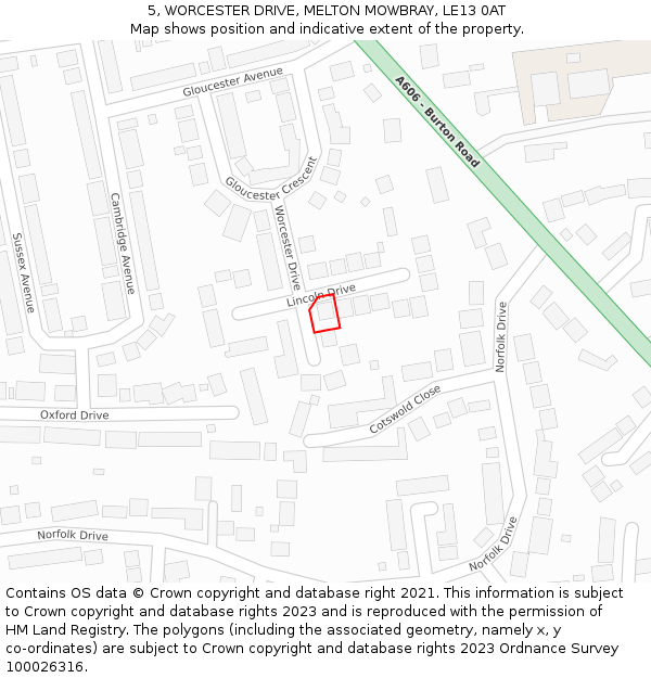 5, WORCESTER DRIVE, MELTON MOWBRAY, LE13 0AT: Location map and indicative extent of plot