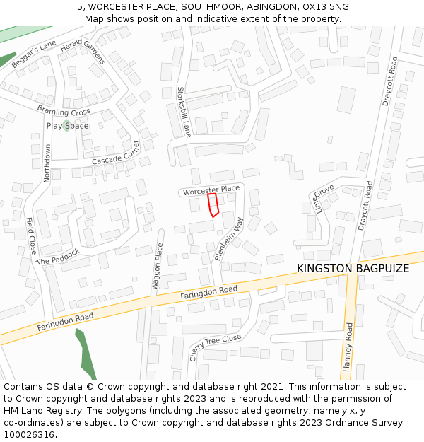 5, WORCESTER PLACE, SOUTHMOOR, ABINGDON, OX13 5NG: Location map and indicative extent of plot