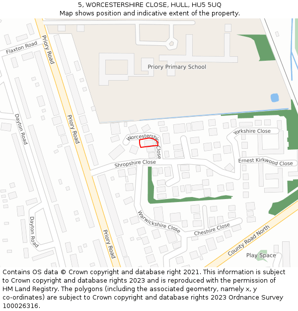 5, WORCESTERSHIRE CLOSE, HULL, HU5 5UQ: Location map and indicative extent of plot