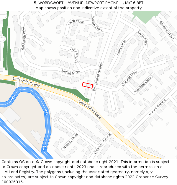 5, WORDSWORTH AVENUE, NEWPORT PAGNELL, MK16 8RT: Location map and indicative extent of plot