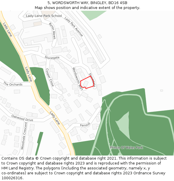 5, WORDSWORTH WAY, BINGLEY, BD16 4SB: Location map and indicative extent of plot