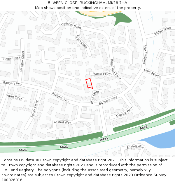 5, WREN CLOSE, BUCKINGHAM, MK18 7HA: Location map and indicative extent of plot