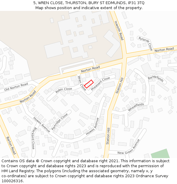 5, WREN CLOSE, THURSTON, BURY ST EDMUNDS, IP31 3TQ: Location map and indicative extent of plot