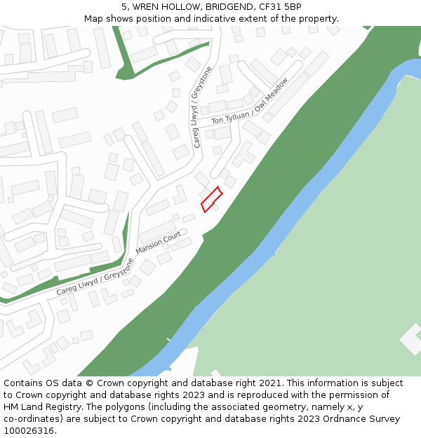 5, WREN HOLLOW, BRIDGEND, CF31 5BP: Location map and indicative extent of plot