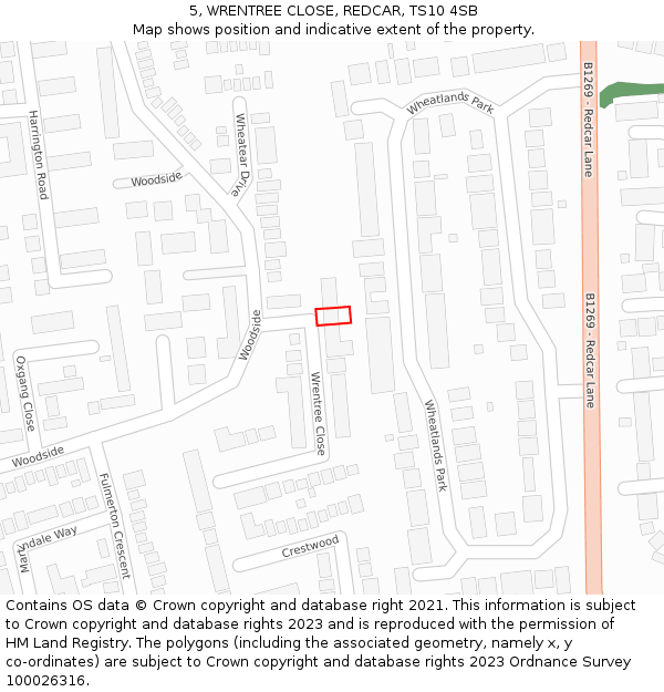 5, WRENTREE CLOSE, REDCAR, TS10 4SB: Location map and indicative extent of plot