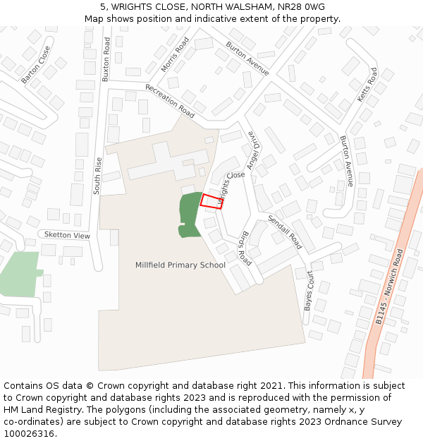 5, WRIGHTS CLOSE, NORTH WALSHAM, NR28 0WG: Location map and indicative extent of plot