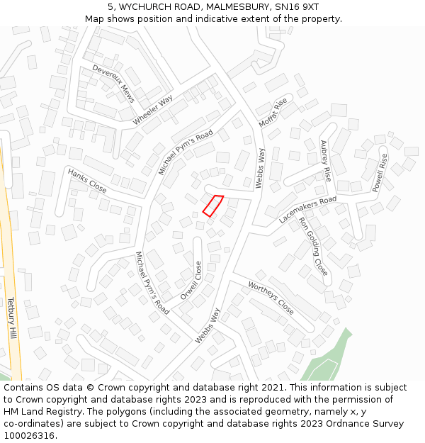 5, WYCHURCH ROAD, MALMESBURY, SN16 9XT: Location map and indicative extent of plot
