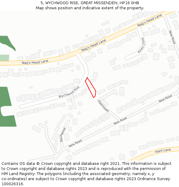 5, WYCHWOOD RISE, GREAT MISSENDEN, HP16 0HB: Location map and indicative extent of plot